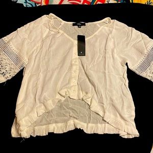 Joanie White Crochet Lace Long Sleeve Button-Up Top